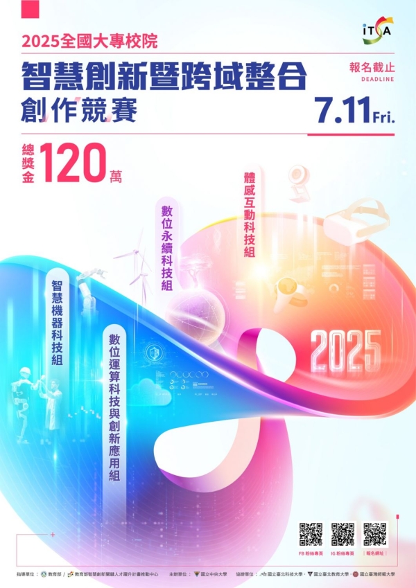 【公告】2025全國大專校院智慧創新暨跨域整合創作競賽 報名即將截止 !