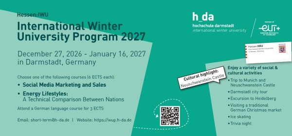 【短期活動】德國達姆施塔特應用科技大學寒假短期課程 International Winter University 2026/2027